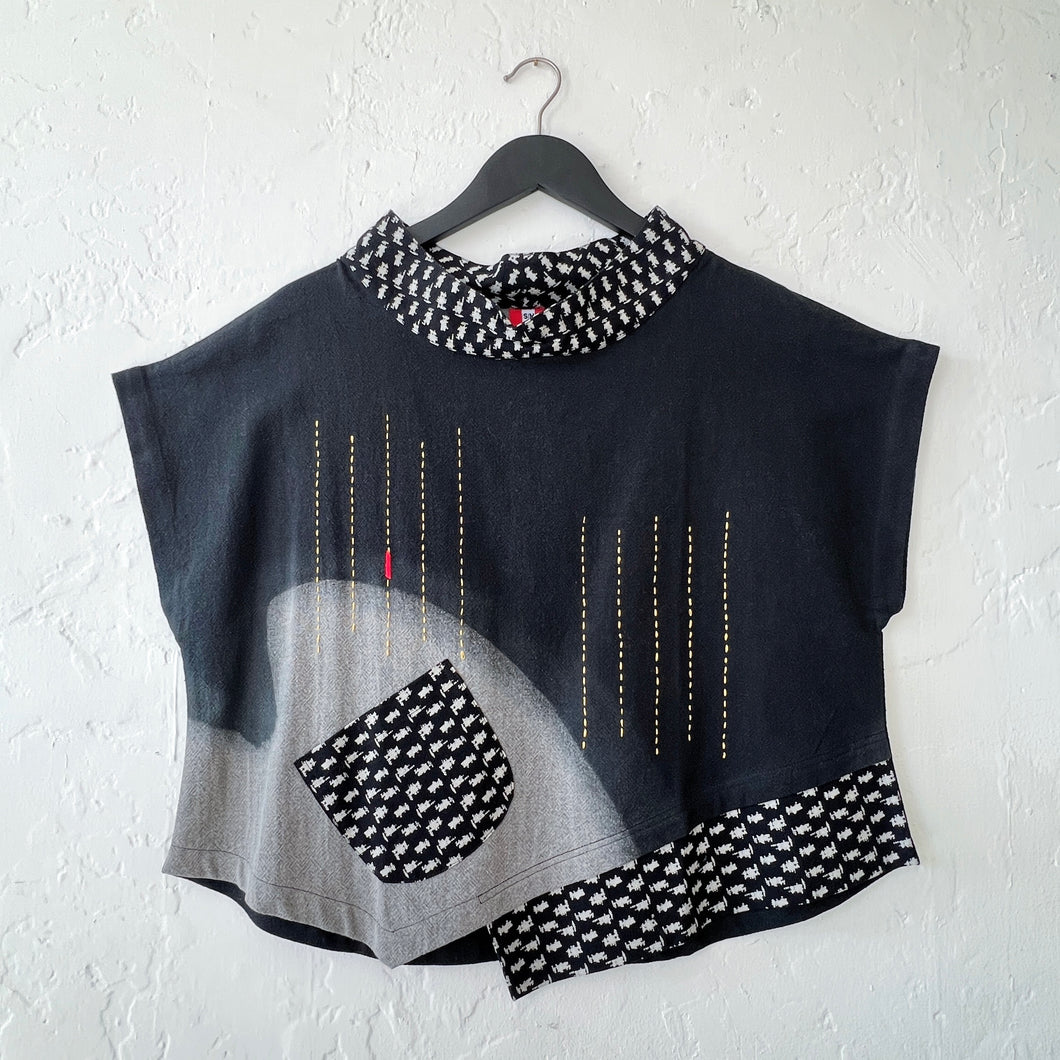 Yaza | Dip Dye Mockneck Top in Black