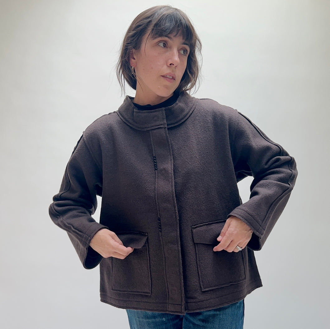 Olivia by Habitat | Boiled Wool Snappy Jacket in Chocolate