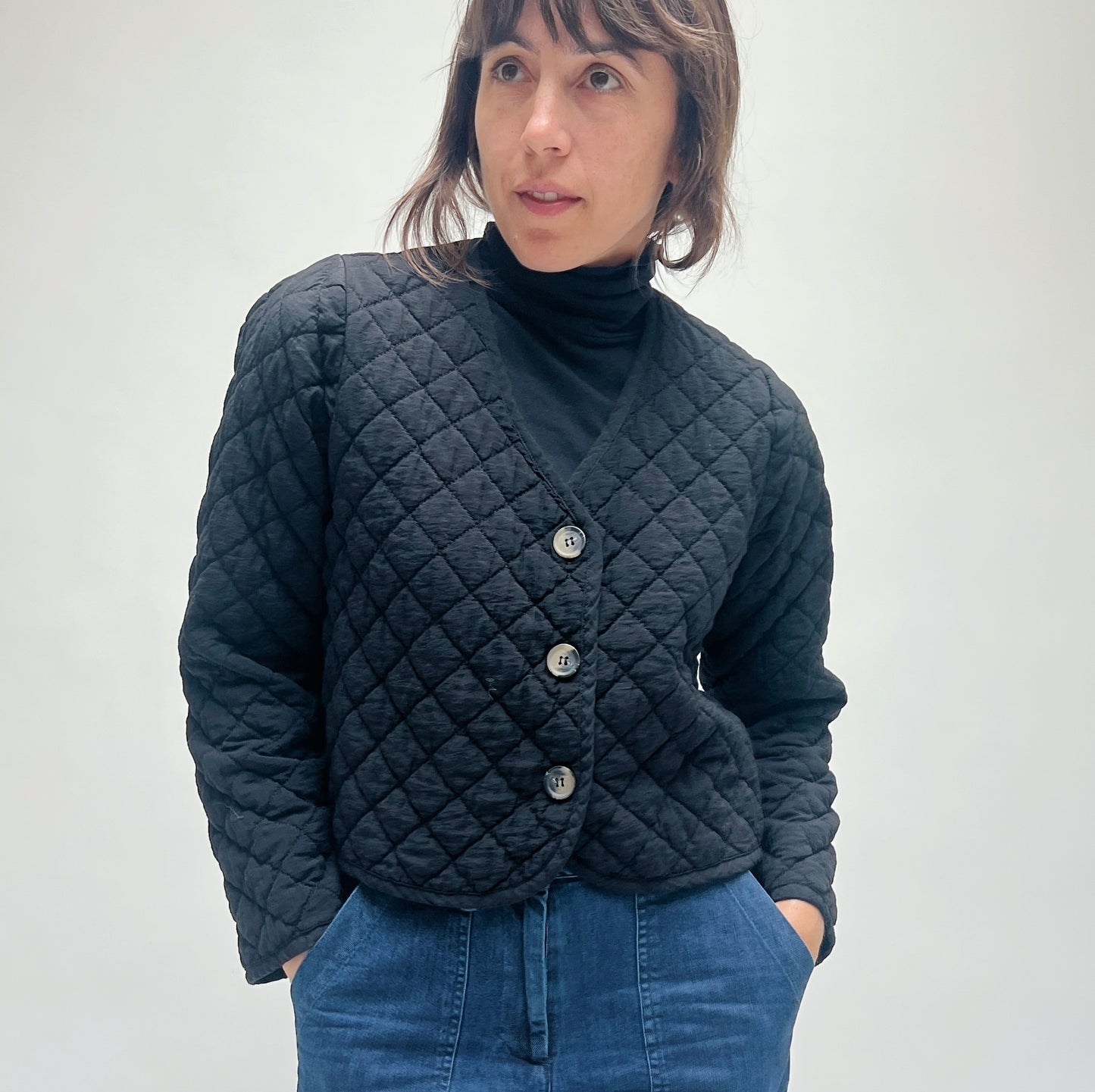Cut Loose | Quilted Three Button Crop Jacket in Black