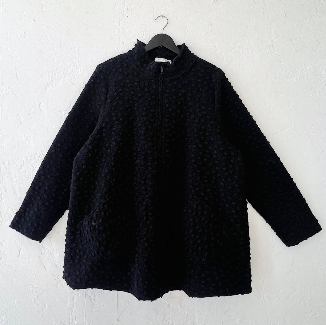 Cut Loose | Polka Dot Boiled Wool Zip Swing Jacket in Black