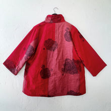 Load image into Gallery viewer, Mona Lisa | Cowl Neck Pintuck Fleece Lined Jacket in Red Meshed Patch Print
