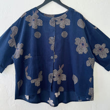 Load image into Gallery viewer, Mona Lisa | Corduroy Tuck Crop Jacket in Dark Blue Blossom Print
