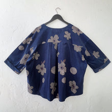 Load image into Gallery viewer, Mona Lisa | Corduroy Tuck Crop Jacket in Dark Blue Blossom Print
