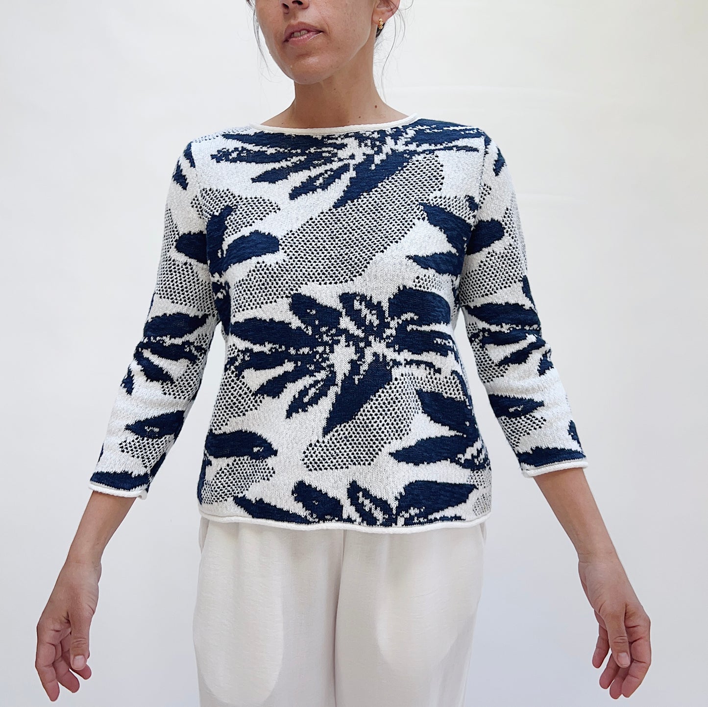 Sunflower Stitches Pullover in Navy