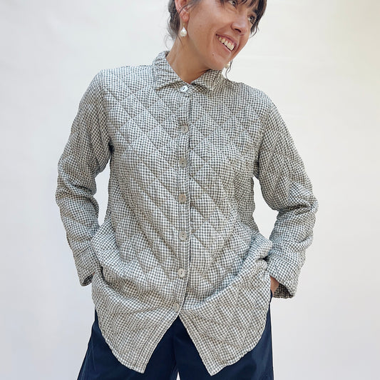 Big Shirt Quilted Jacket in Naval Gingham