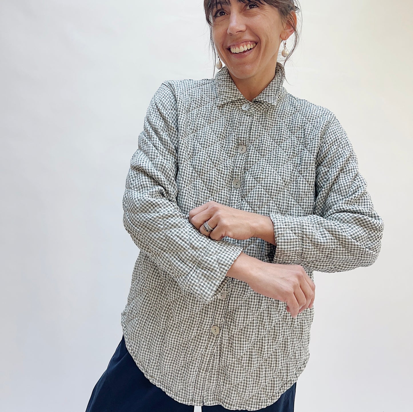 Big Shirt Quilted Jacket in Naval Gingham