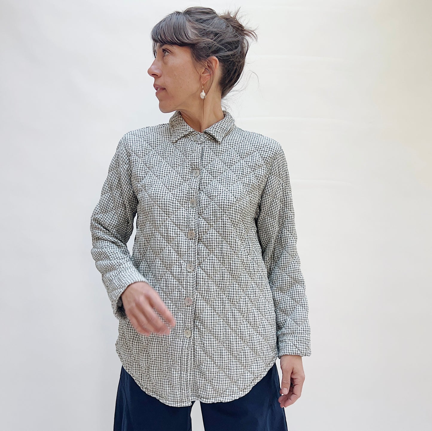 Big Shirt Quilted Jacket in Naval Gingham