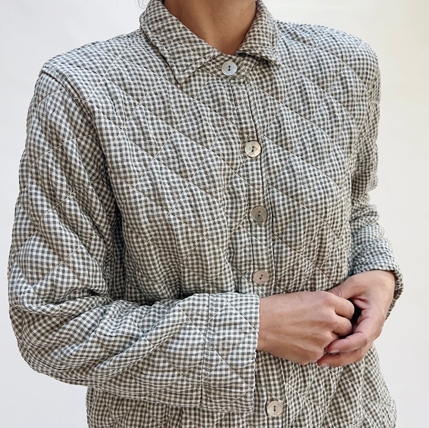 Big Shirt Quilted Jacket in Naval Gingham