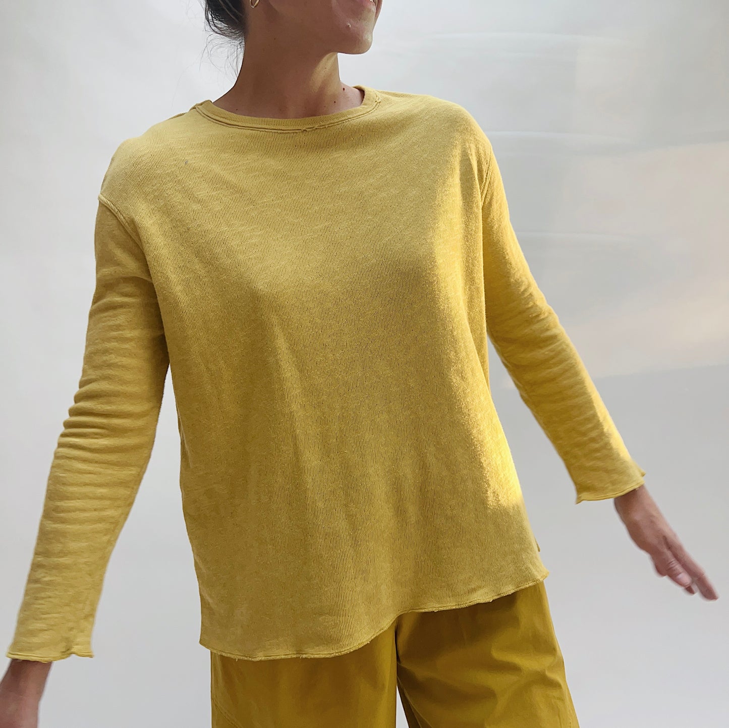 Long Sleeve Double Cotton Beach Tee in Sweet Lime