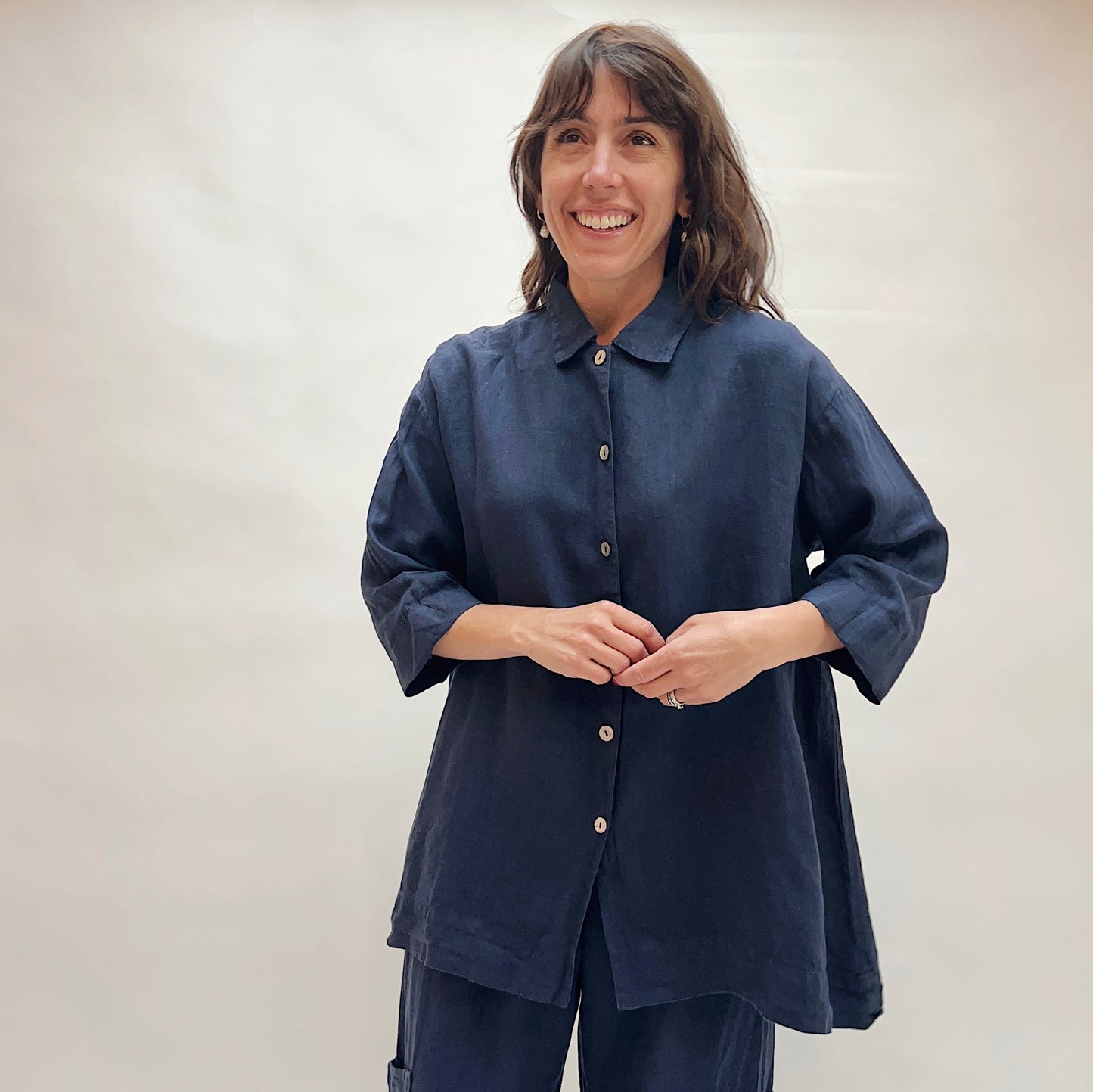 Linen Button Front Shirt in Stargaze