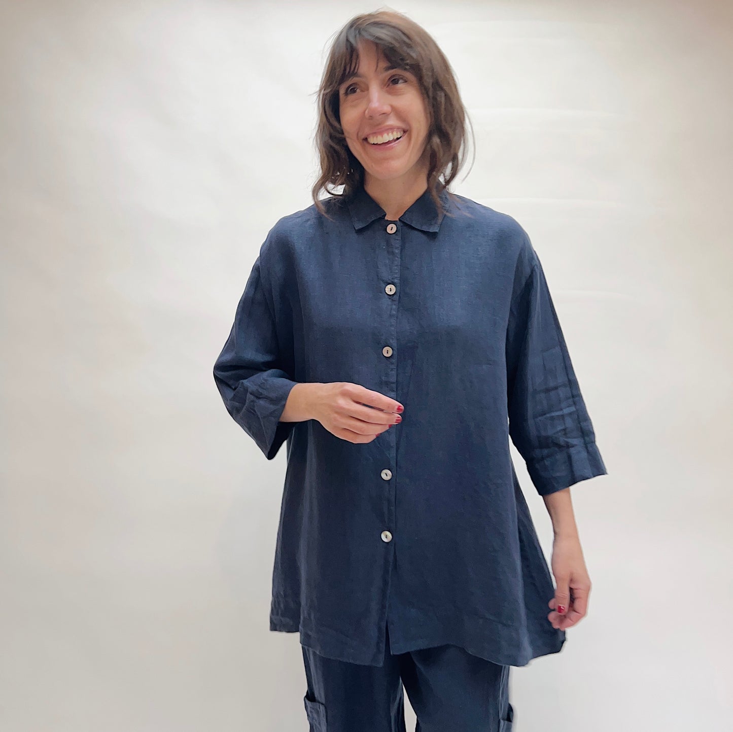 Linen Button Front Shirt in Stargaze