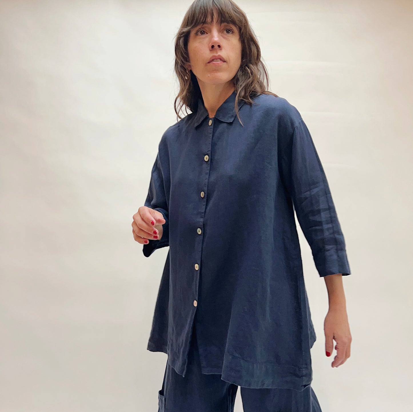 Linen Button Front Shirt in Stargaze