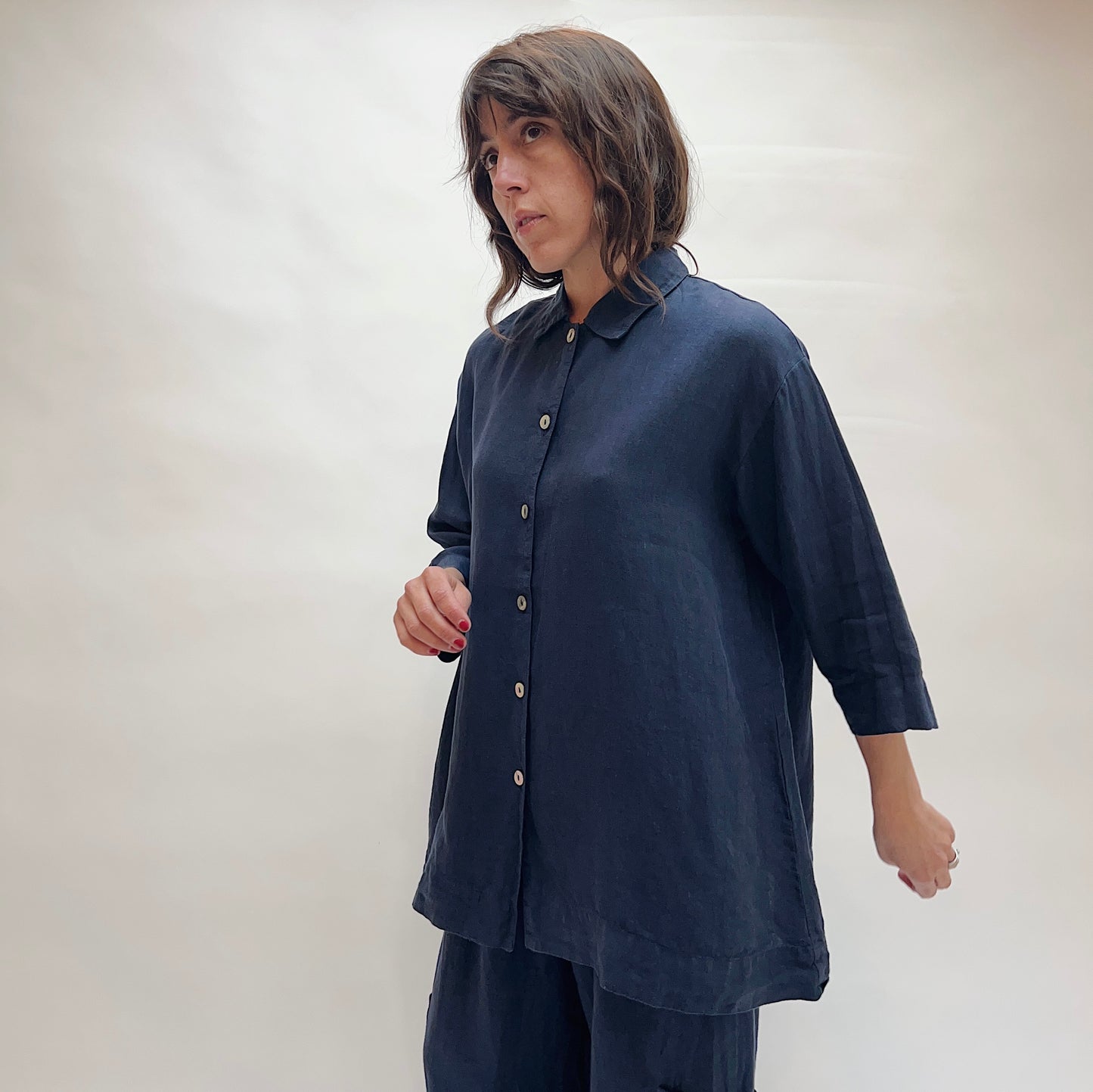 Linen Button Front Shirt in Stargaze