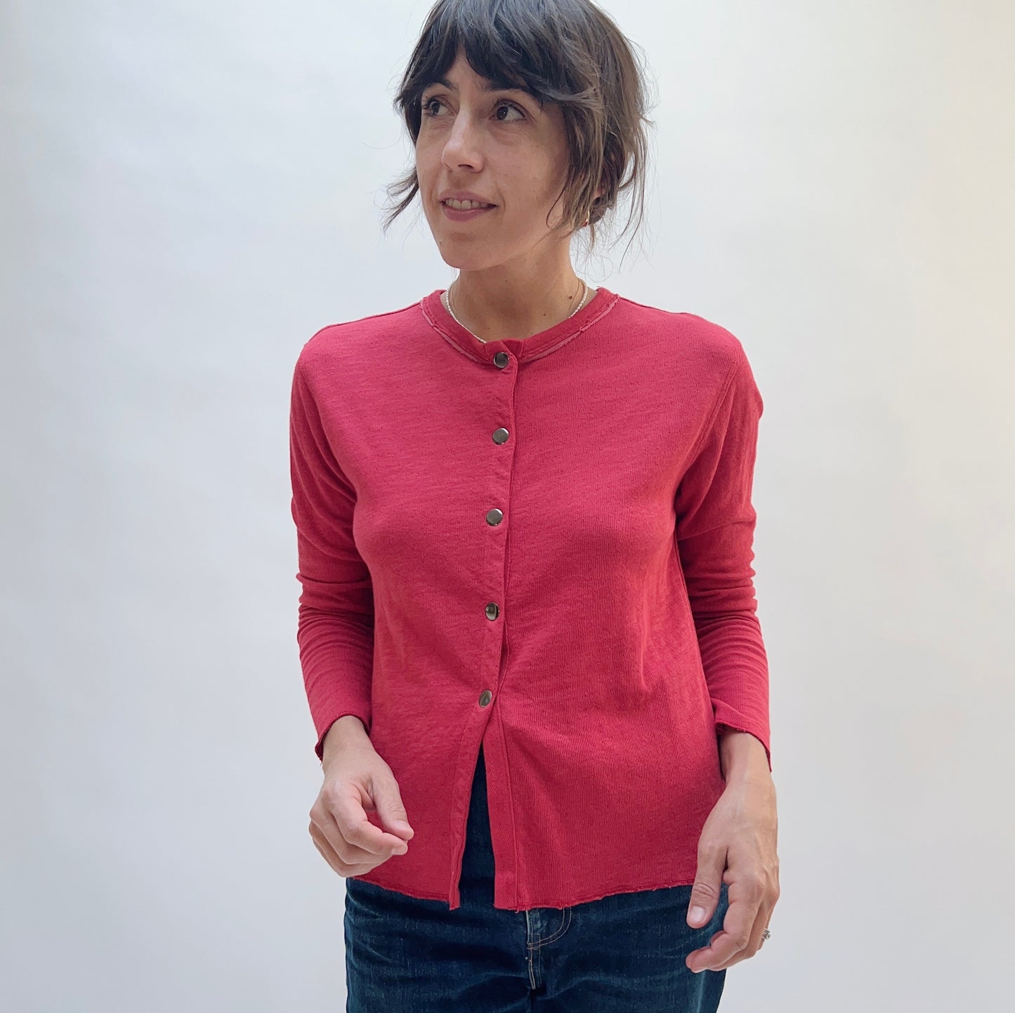 North Star Base | Snap Front Cardigan in Cinnabar