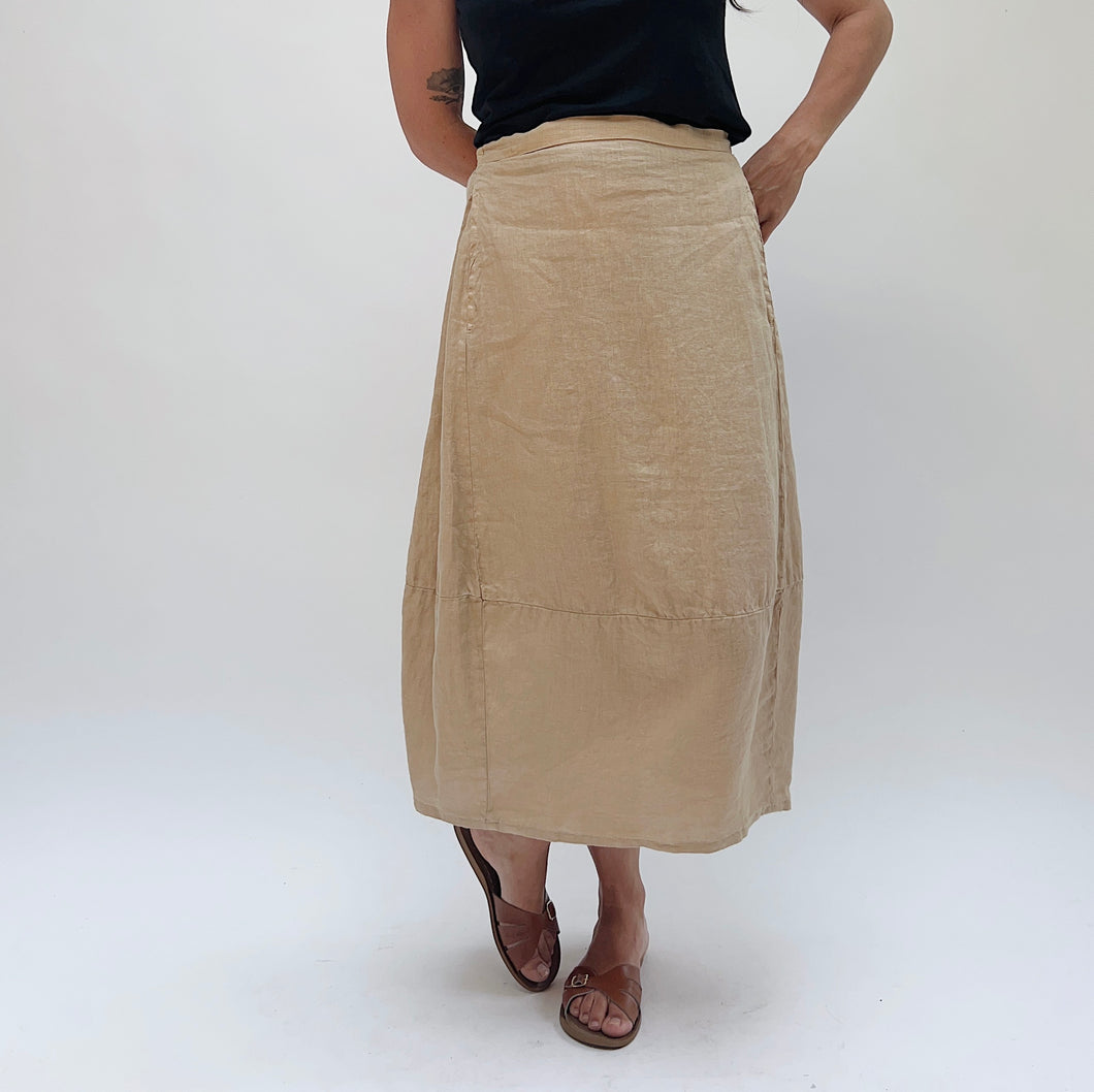 Cut Loose | Hanky Linen Side Pleat Bubble Skirt in Cashew