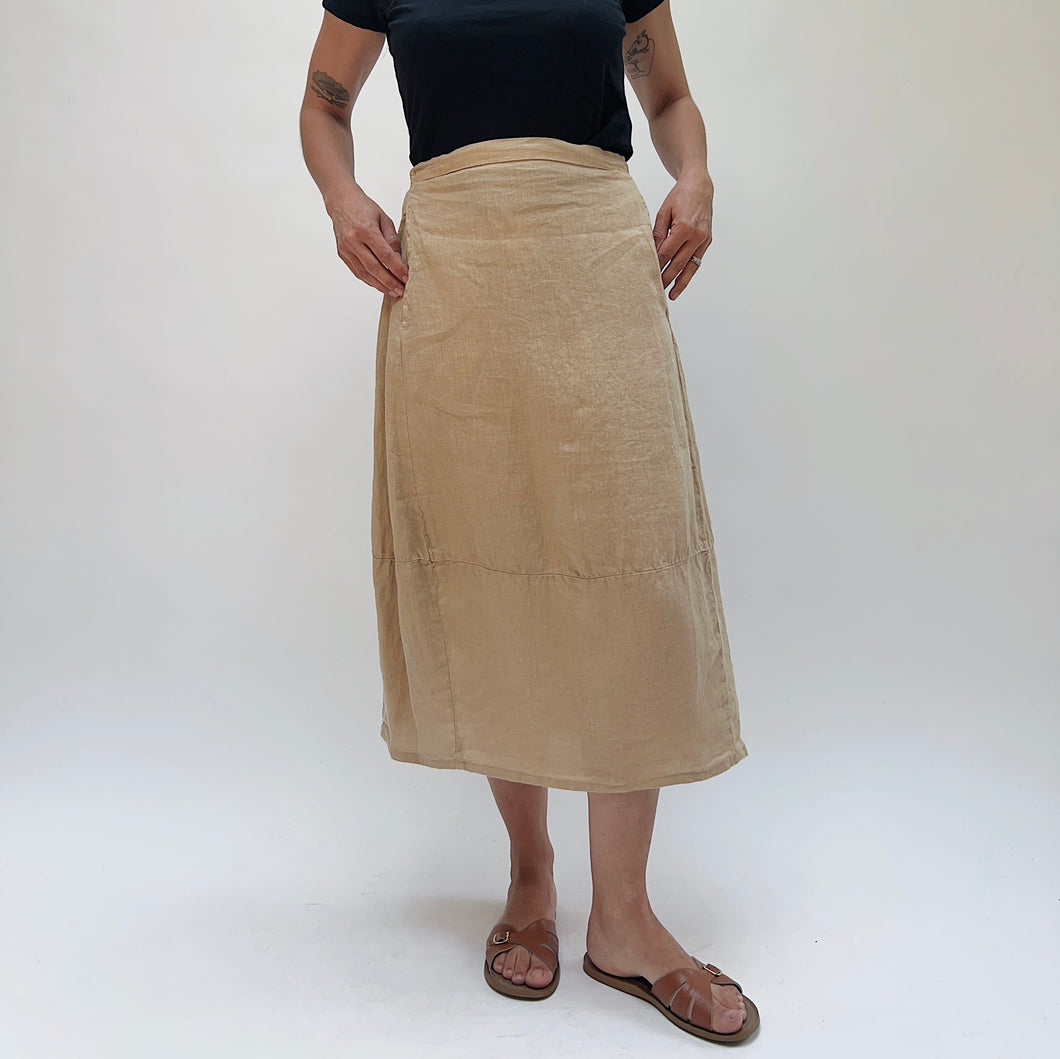 Cut Loose | Hanky Linen Side Pleat Bubble Skirt in Cashew