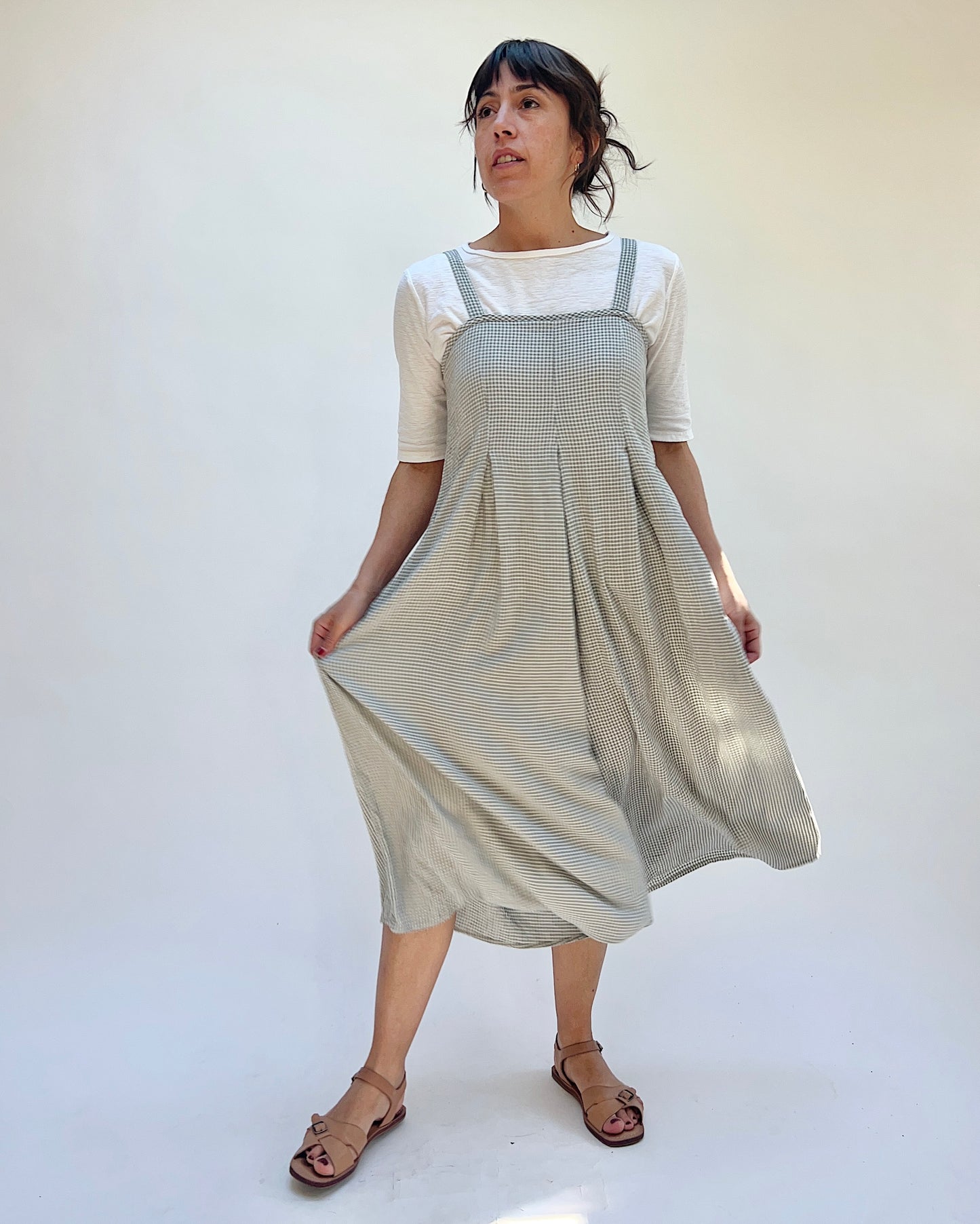 Crop Jumpsuit in Overcast Crinkle Mini Check