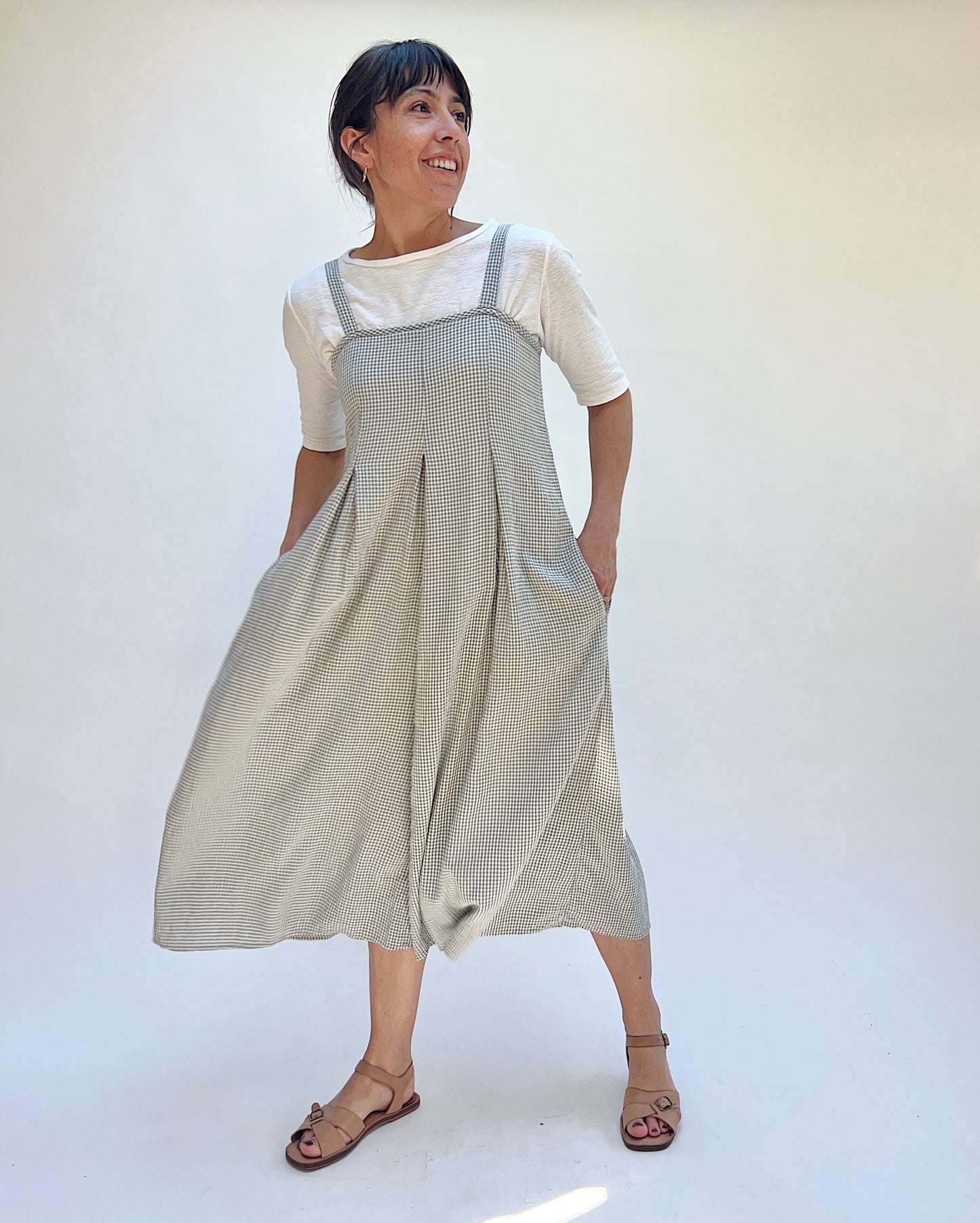 Crop Jumpsuit in Overcast Crinkle Mini Check