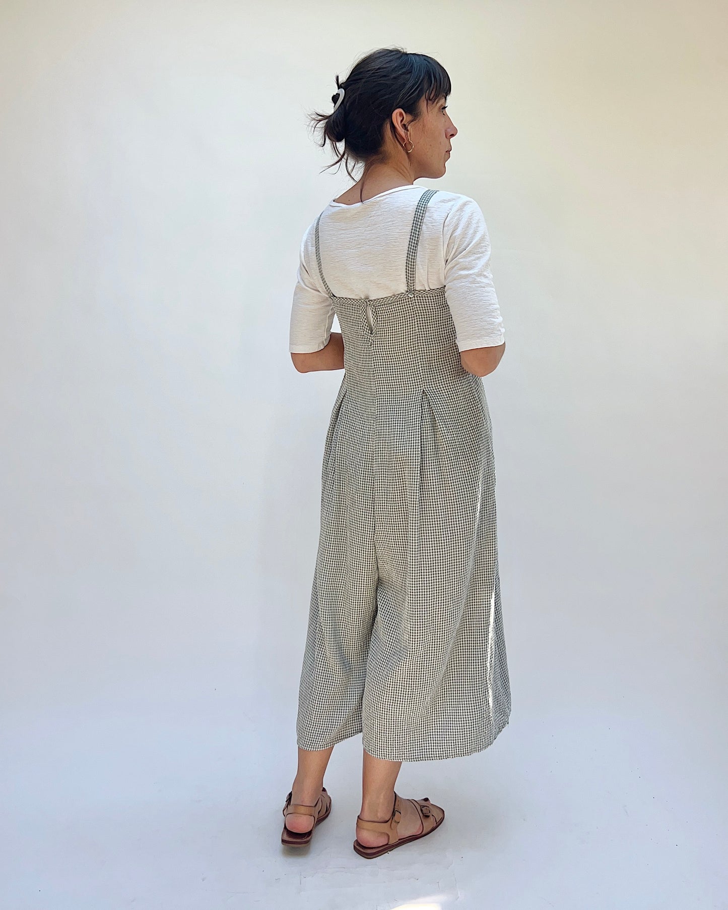 Crop Jumpsuit in Overcast Crinkle Mini Check