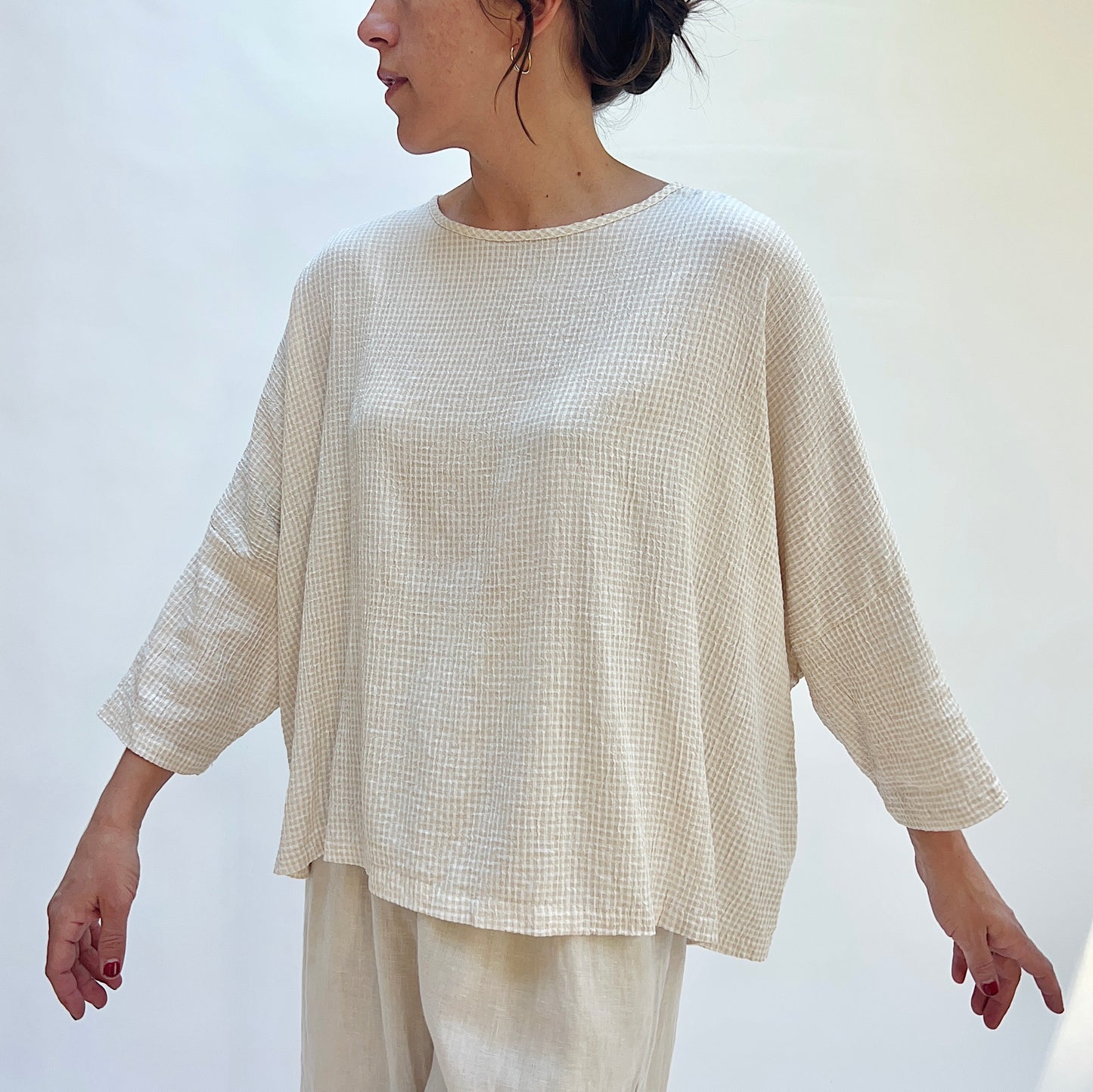 One Size Crop Top in Jicama Mini Crinkle Check