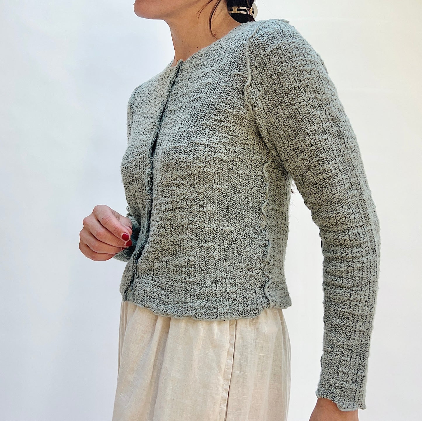 Cropped Textured Knit Cardigan in Overcast