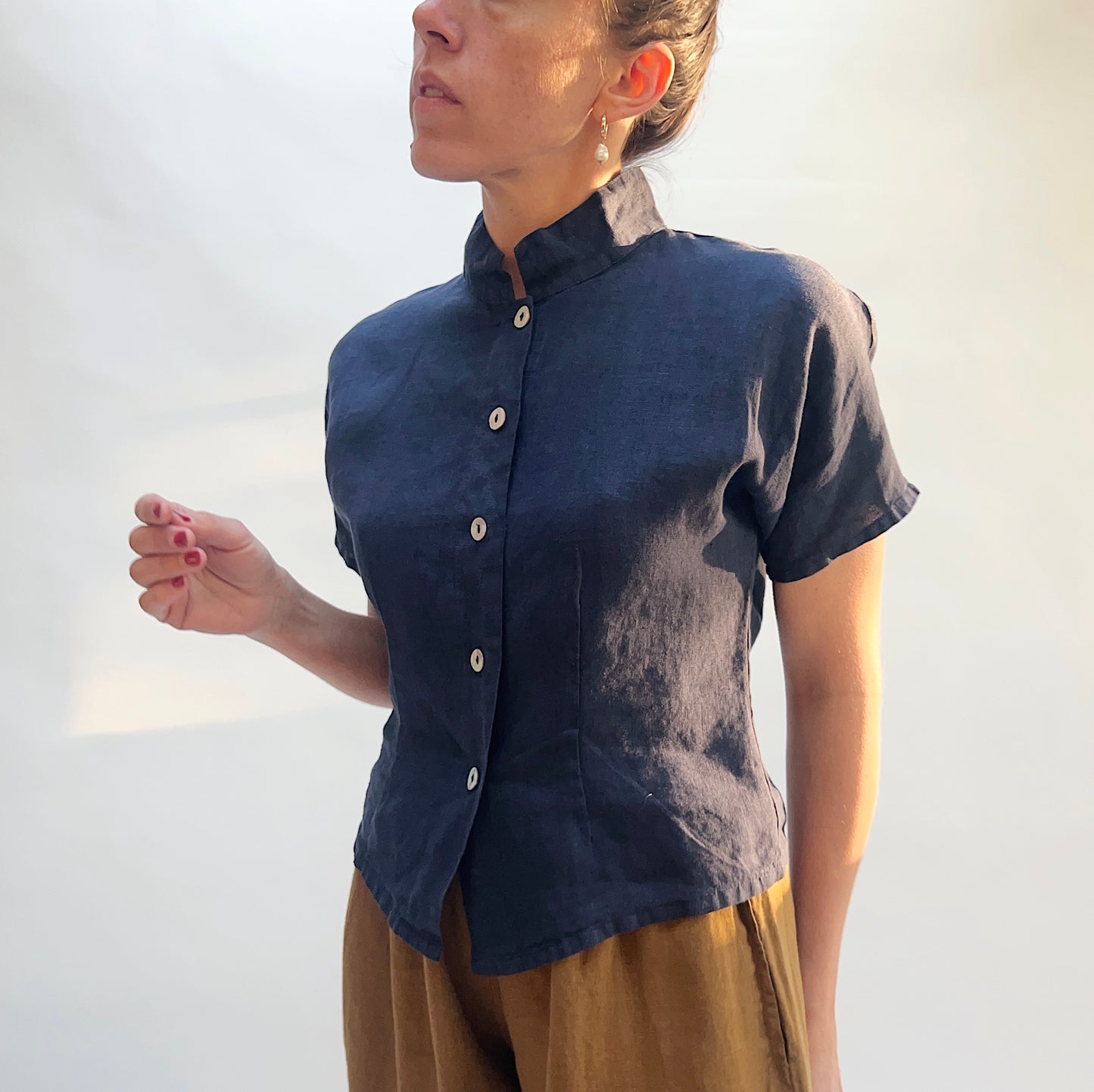 Short Sleeved Collared Button Down in Stargaze