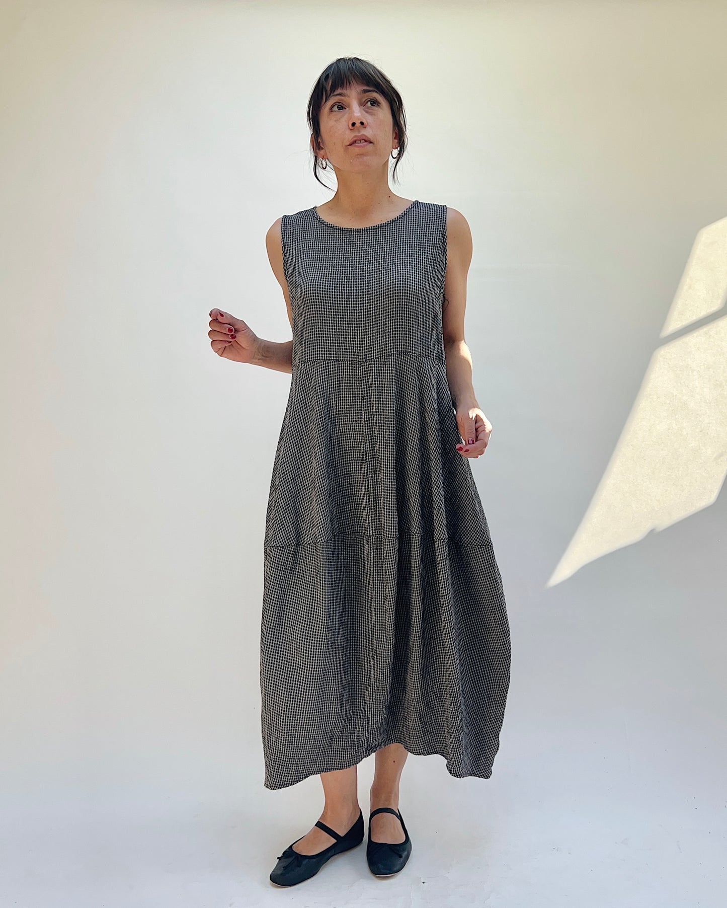 Seamed Bubble Dress in Black Crinkle Mini Check