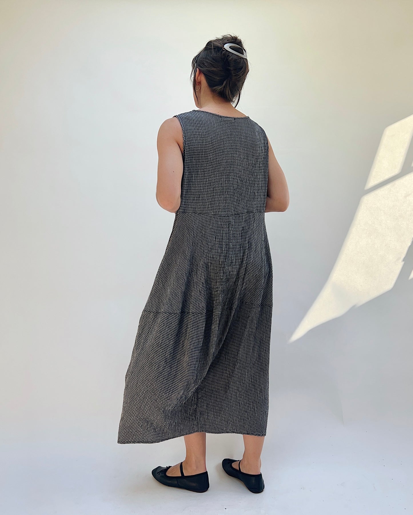 Seamed Bubble Dress in Black Crinkle Mini Check