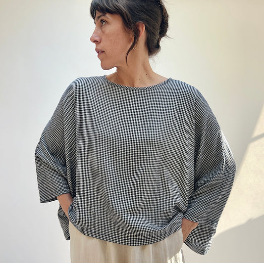 One Size Crop Top in Naval Mini Crinkle Check