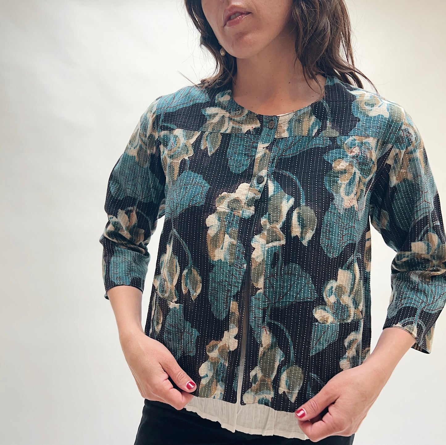 Reversible Anu Jacket in Big Flower Print and Stripes