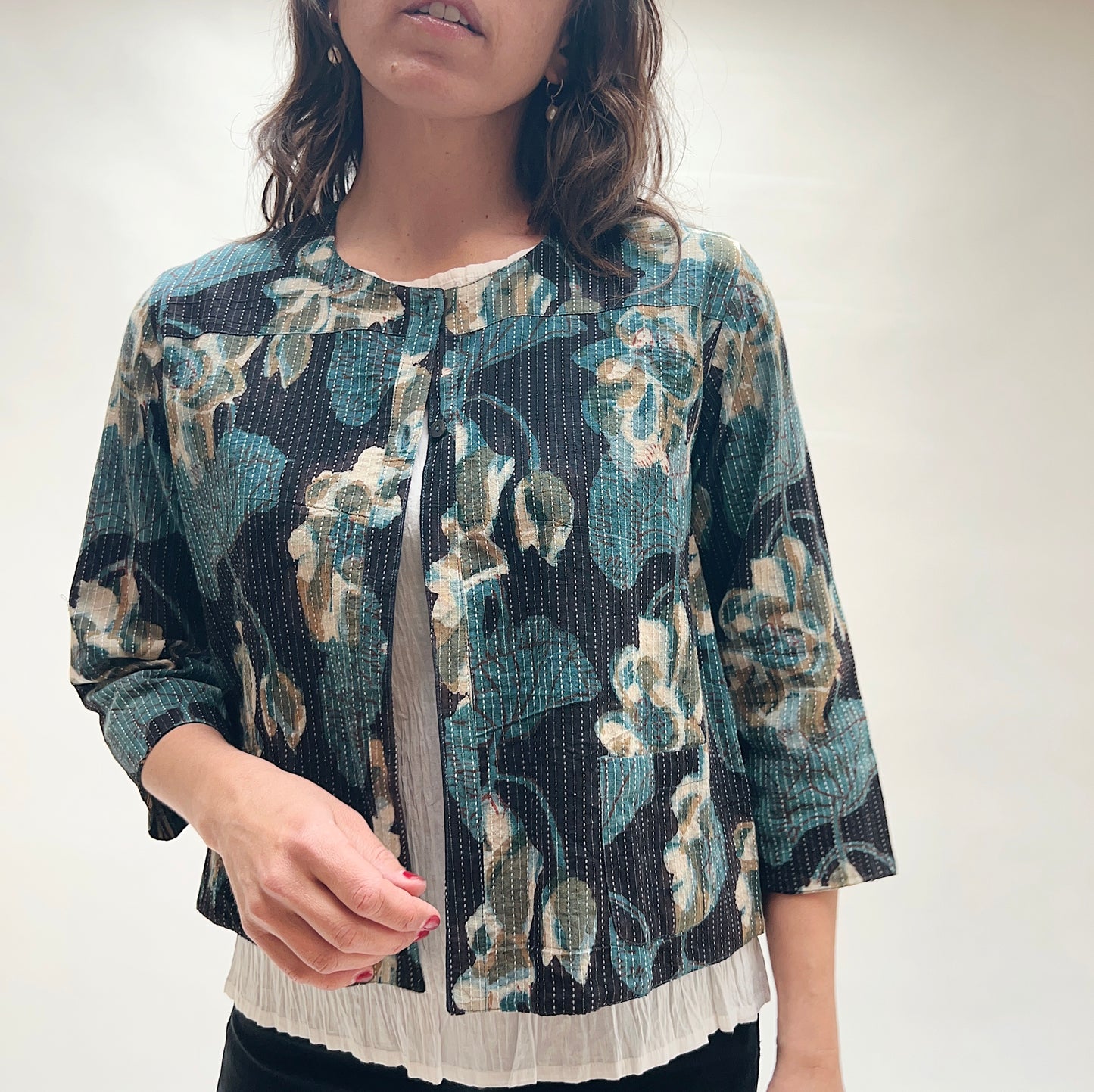 Reversible Anu Jacket in Big Flower Print and Stripes