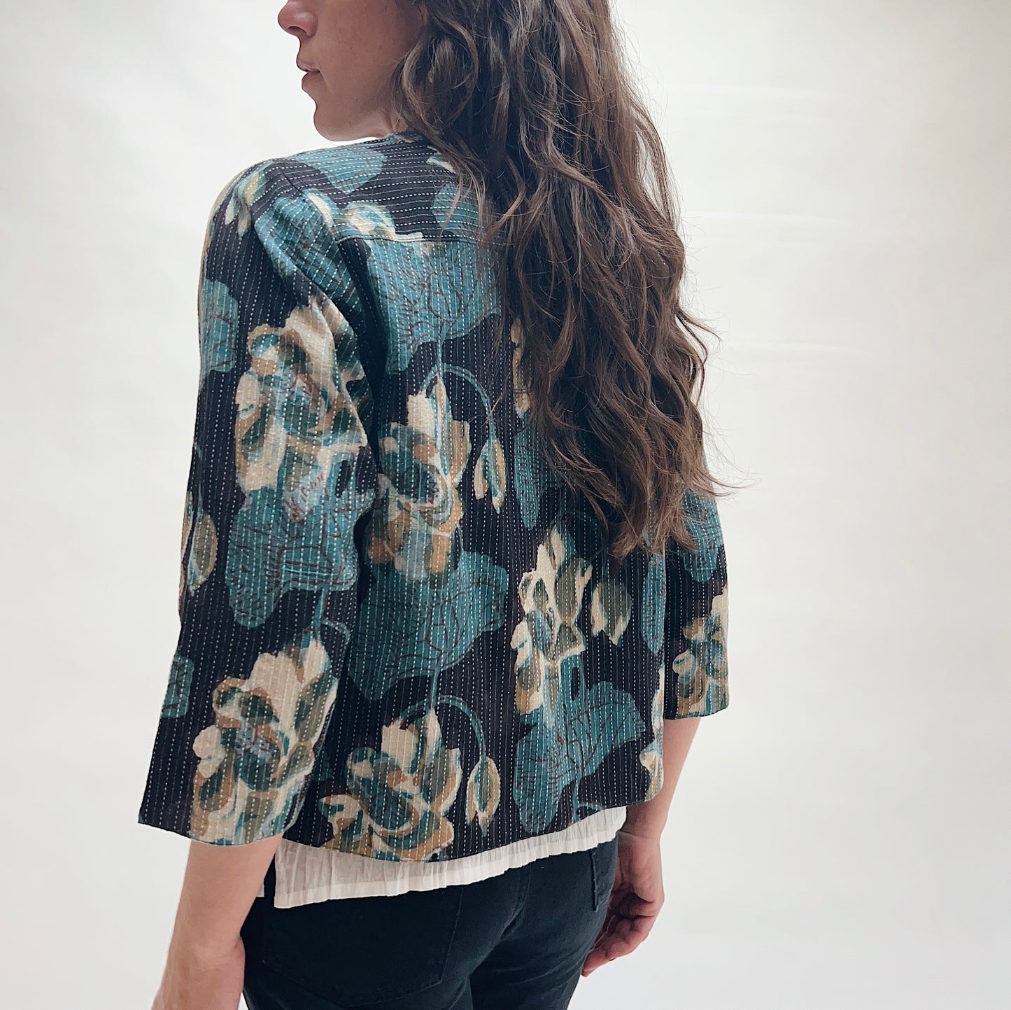 Reversible Anu Jacket in Big Flower Print and Stripes
