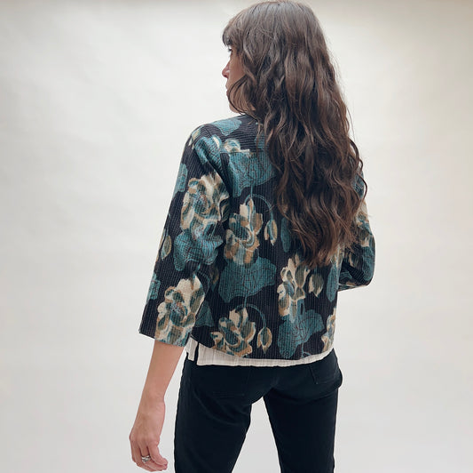 Reversible Anu Jacket in Big Flower Print and Stripes