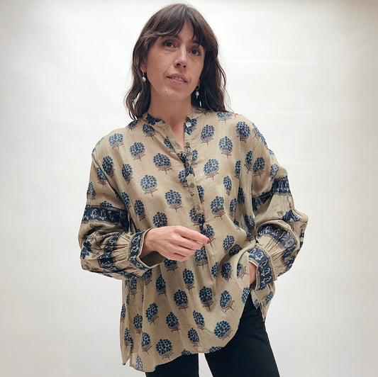 Jaipur Tunic Blouse in Blue Pepple Print