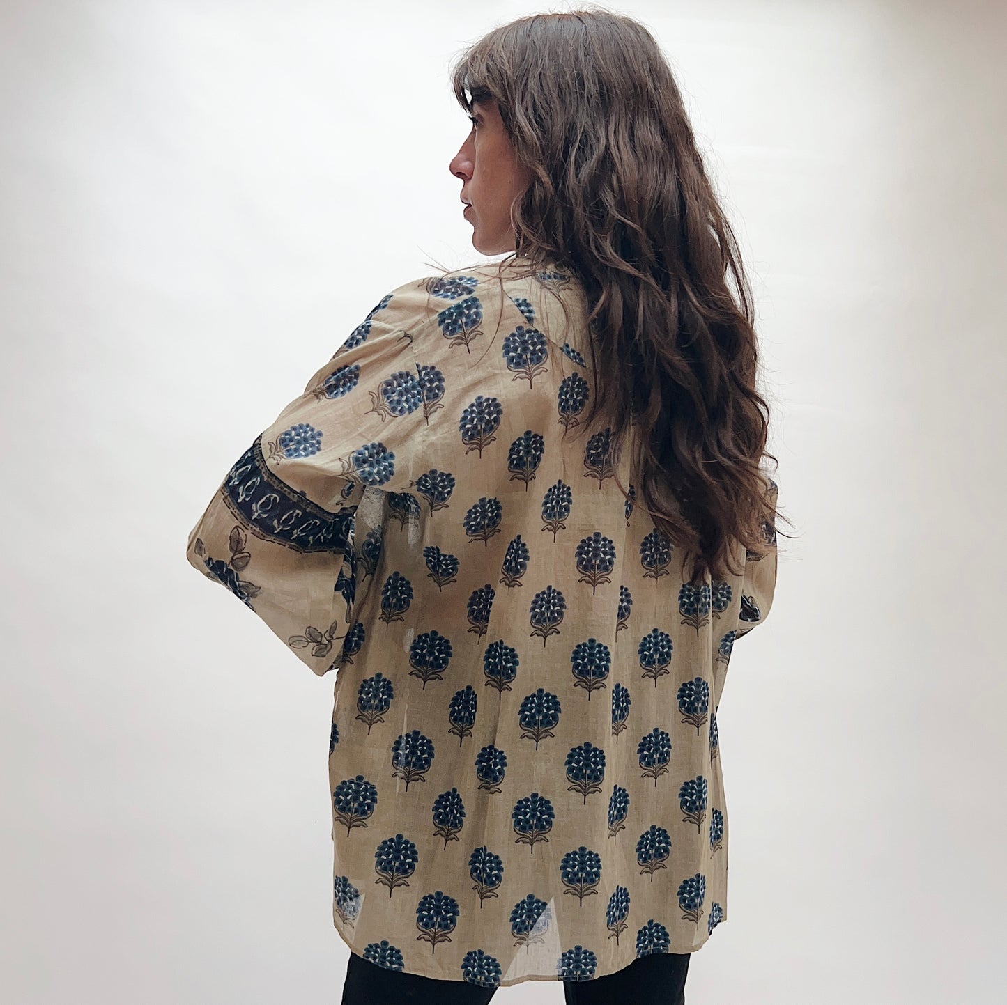 Jaipur Tunic Blouse in Blue Pepple Print