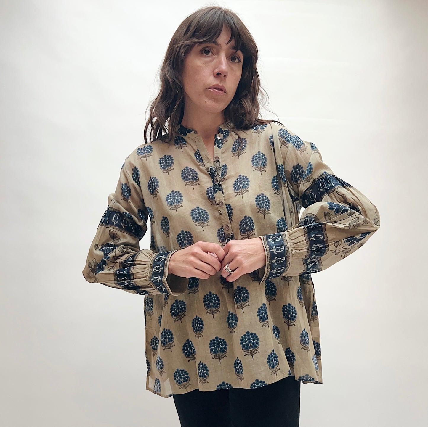 Jaipur Tunic Blouse in Blue Pepple Print