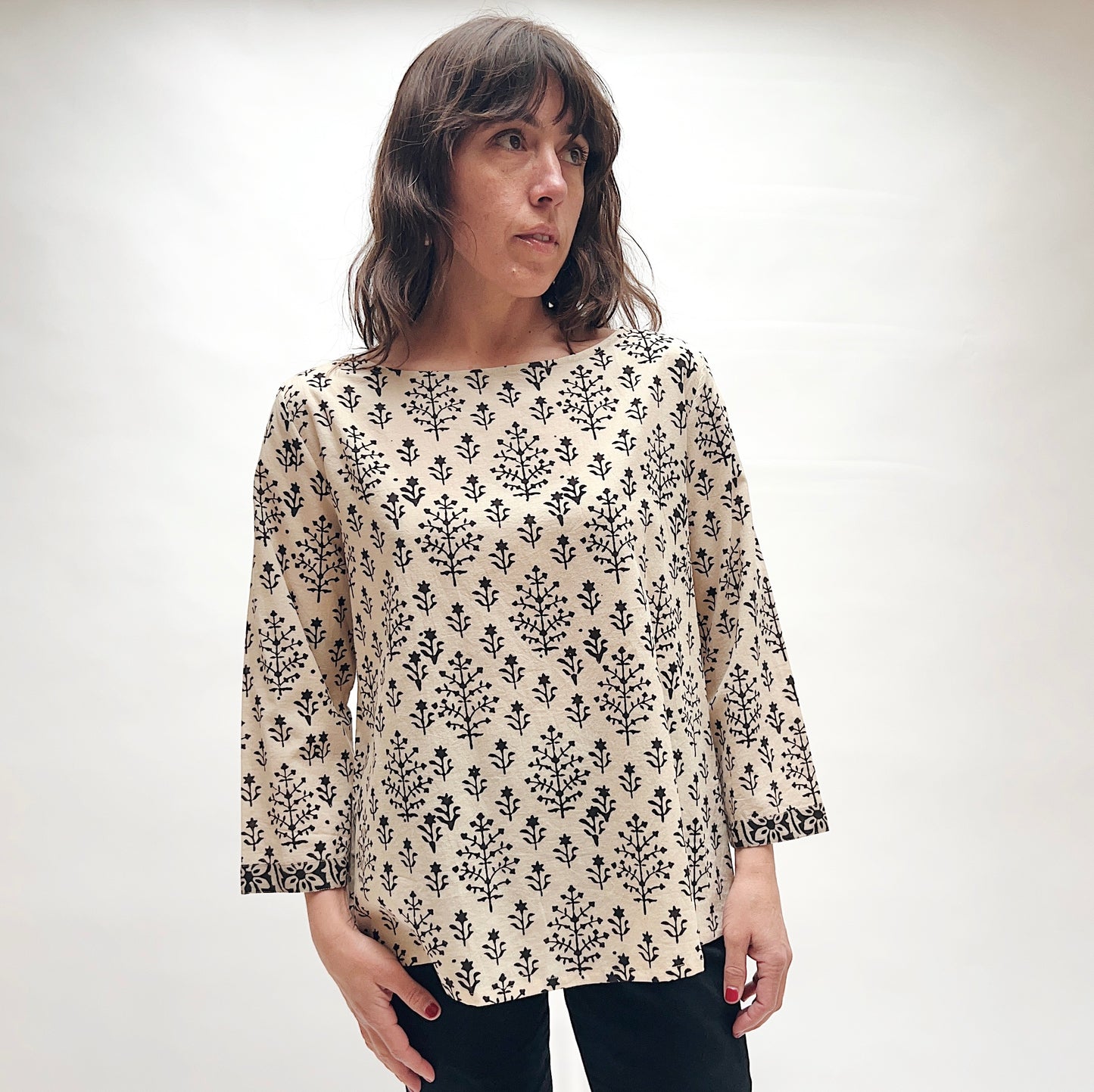 Boat Neck Blouse in Plant Print