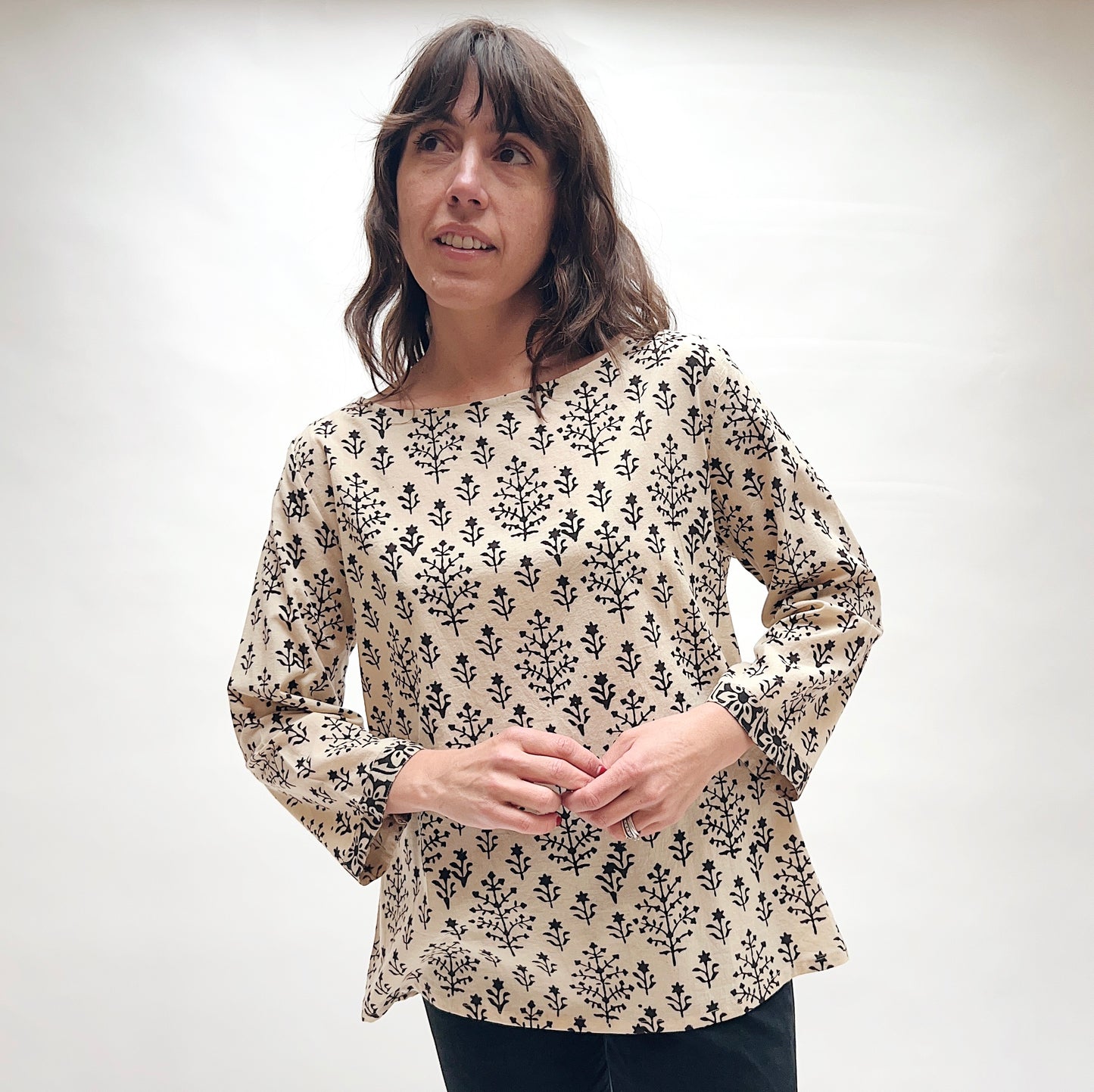 Boat Neck Blouse in Plant Print