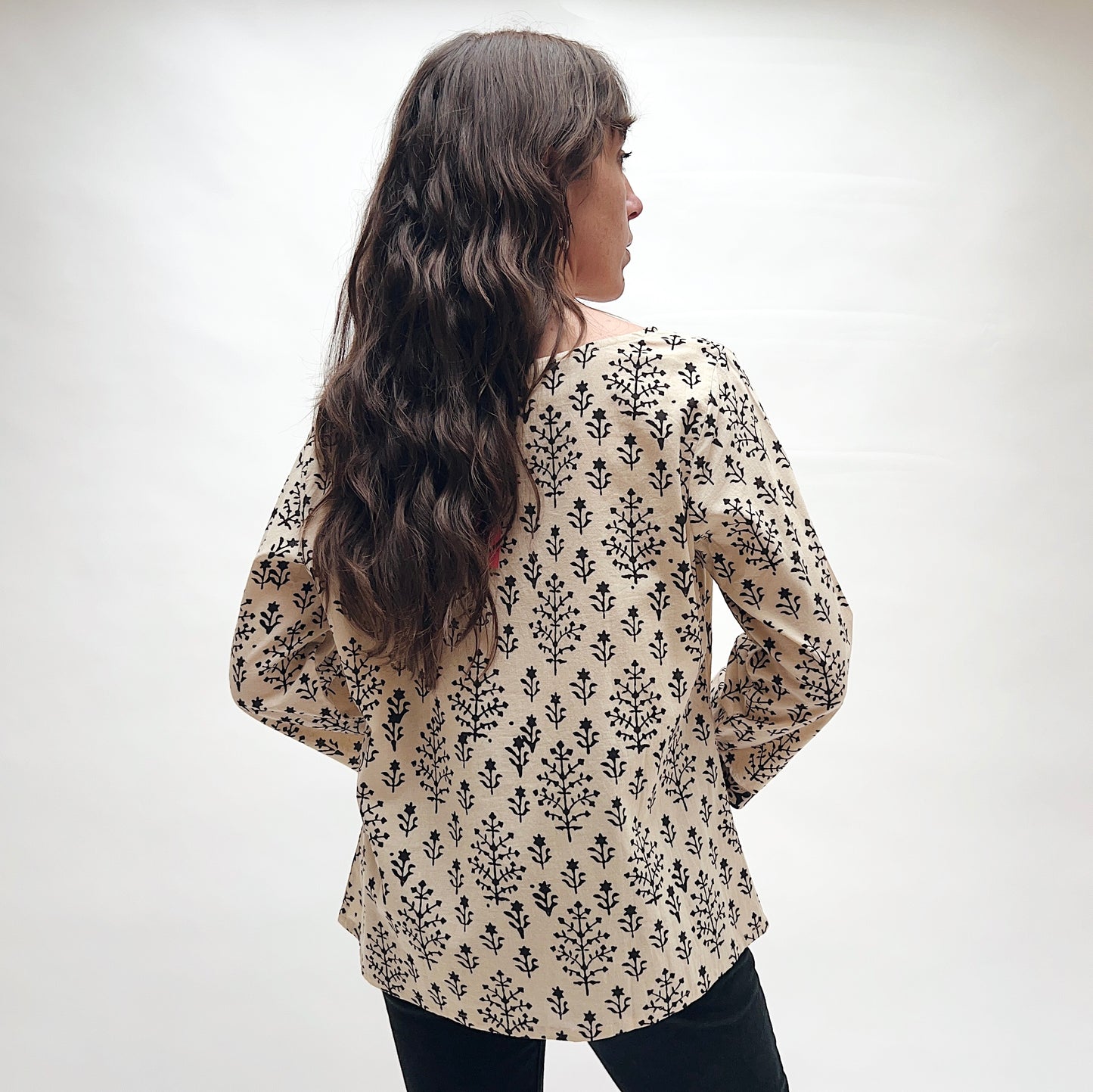 Boat Neck Blouse in Plant Print