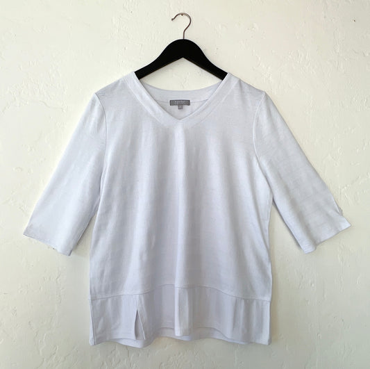 Shadow Stripe Elbow Sleeve Top in White