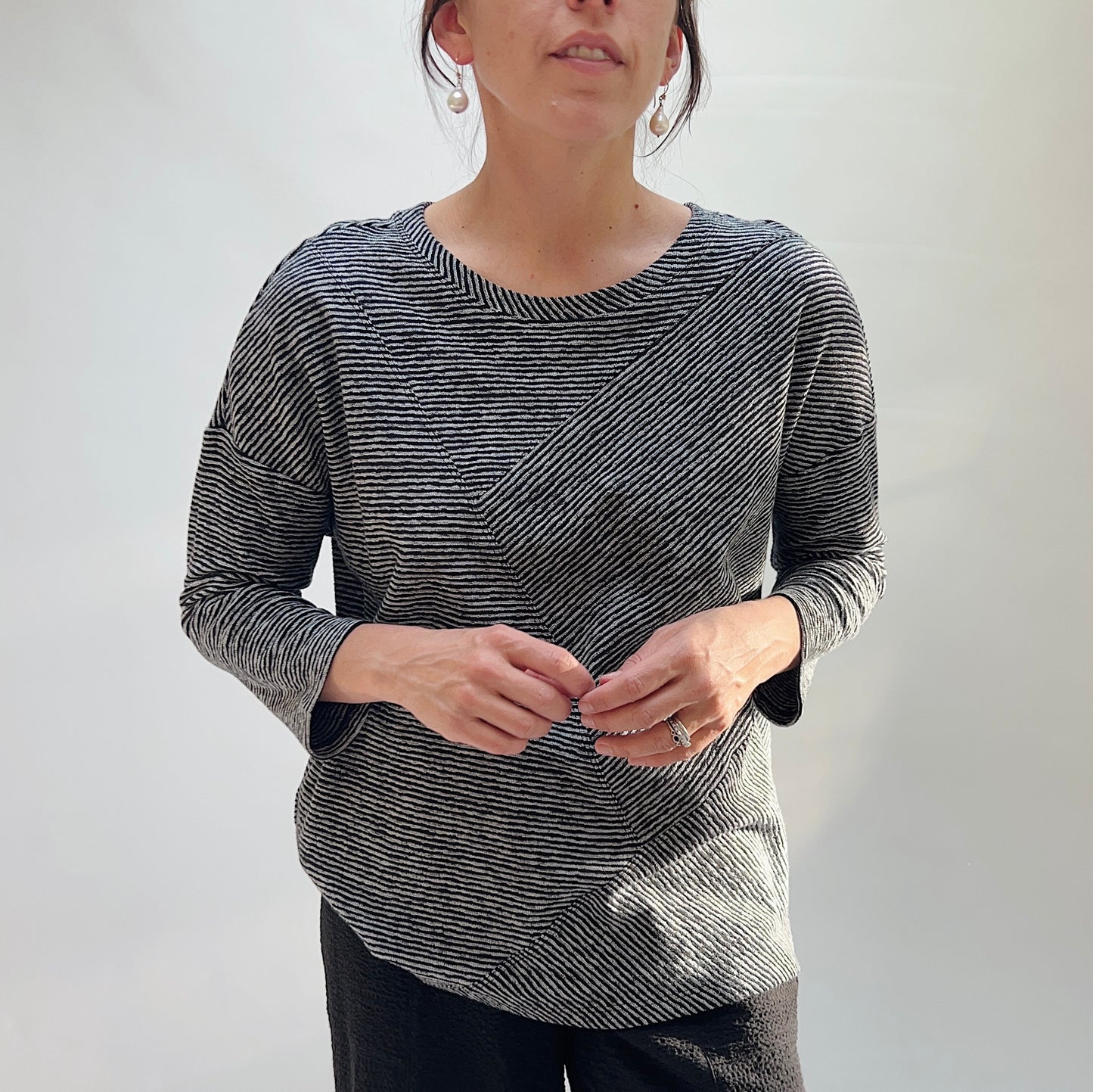 Pasadena Knit Pacific Stripe Seamed Top in Black