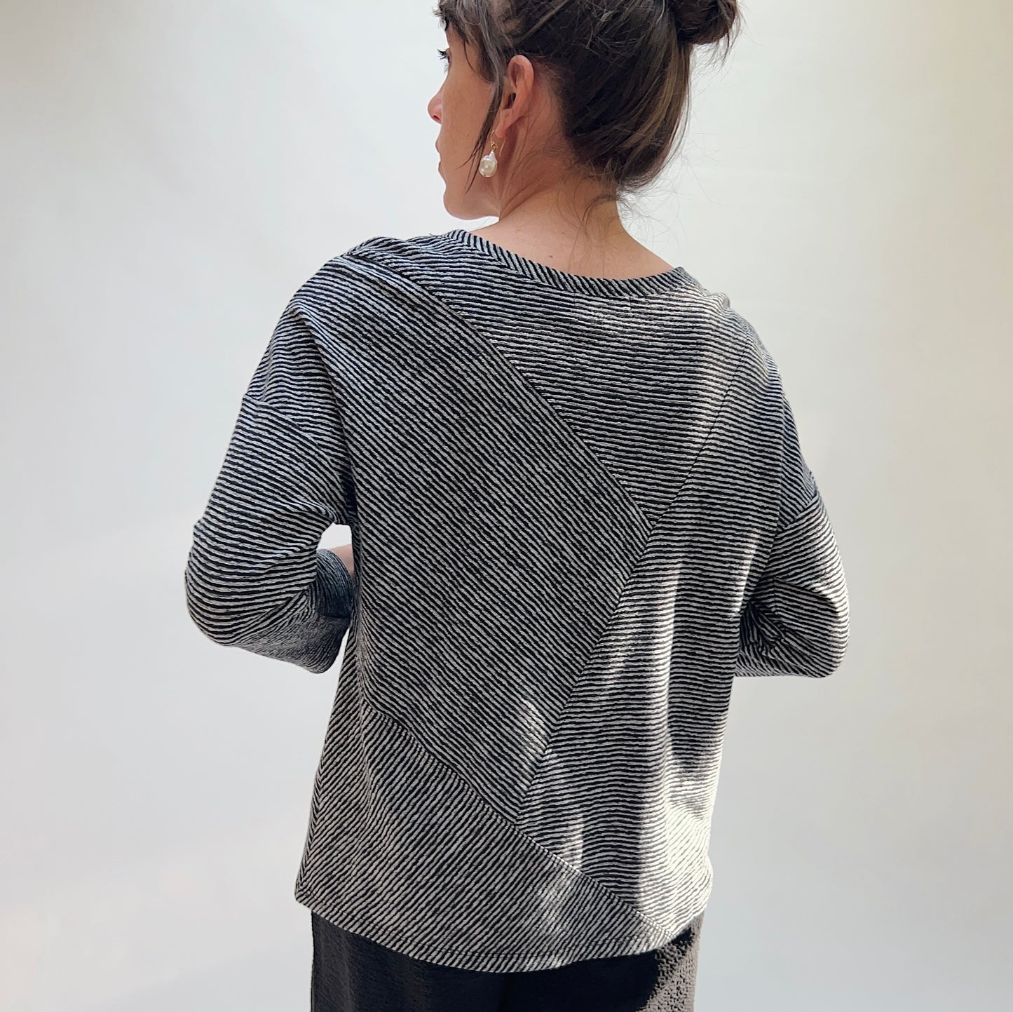 Pasadena Knit Pacific Stripe Seamed Top in Black