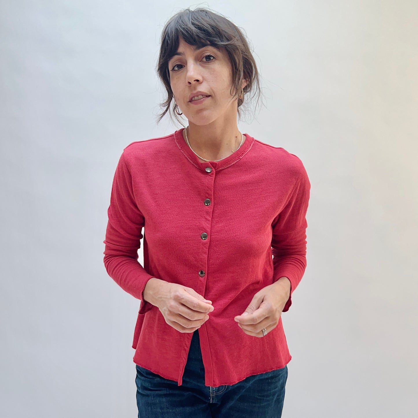 North Star Base | Snap Front Cardigan in Cinnabar