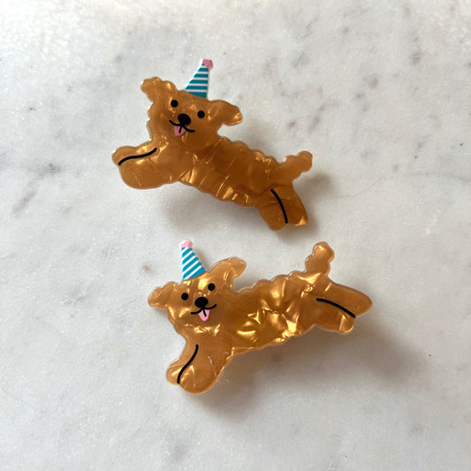 Brown Fluffy Puppy Hair Clip Set