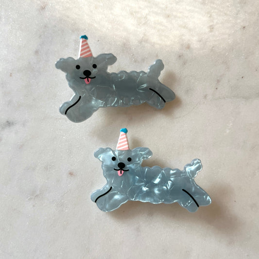 Blue Fluffy Puppy Hair Clip Set