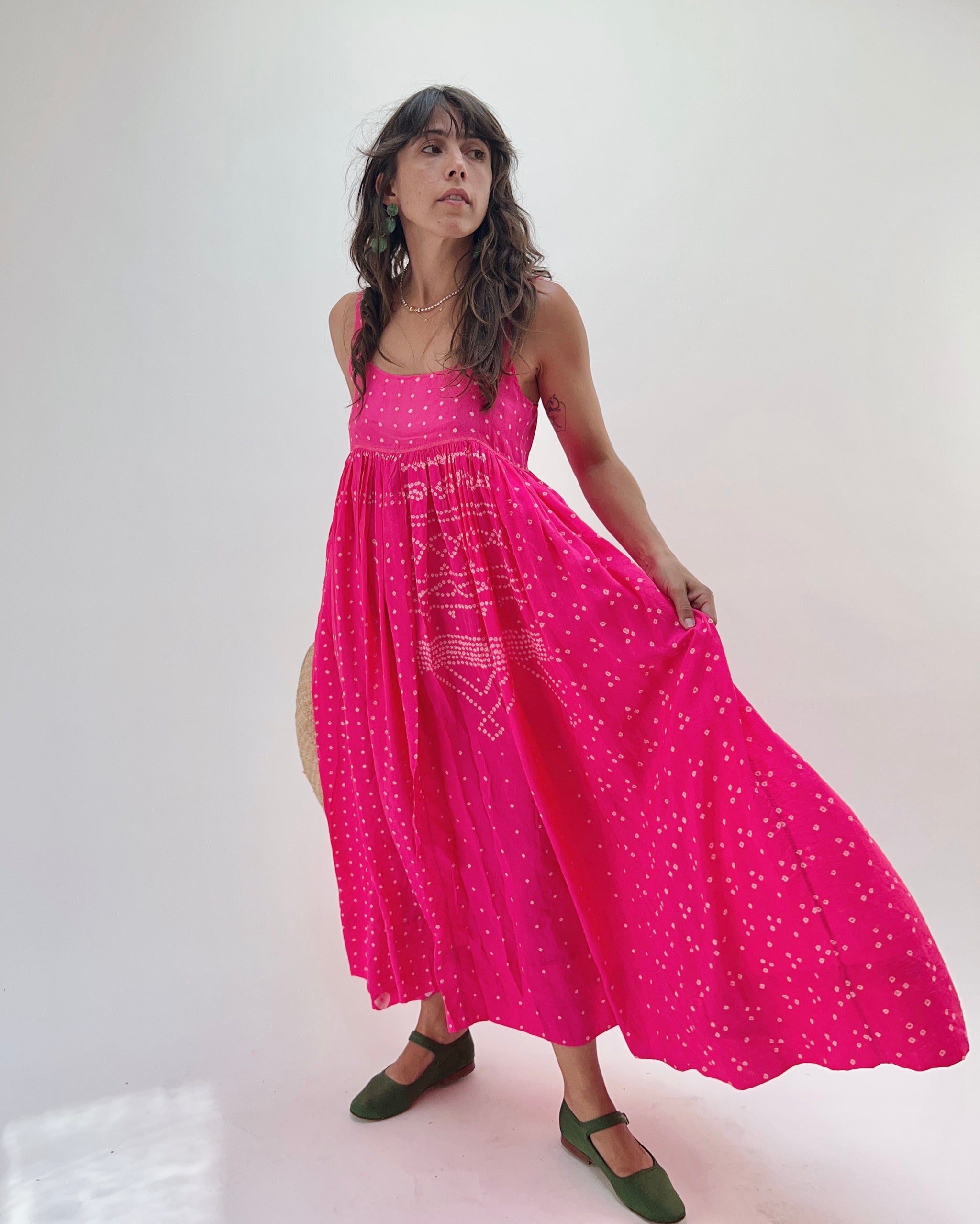 Injiri | Silk Slip Dress in Pink Bandhani – Dotter