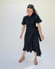Load image into Gallery viewer, Yuvita | Cap Sleeve Wrap Dress in Black
