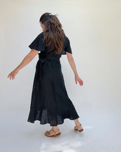 Load image into Gallery viewer, Yuvita | Cap Sleeve Wrap Dress in Black

