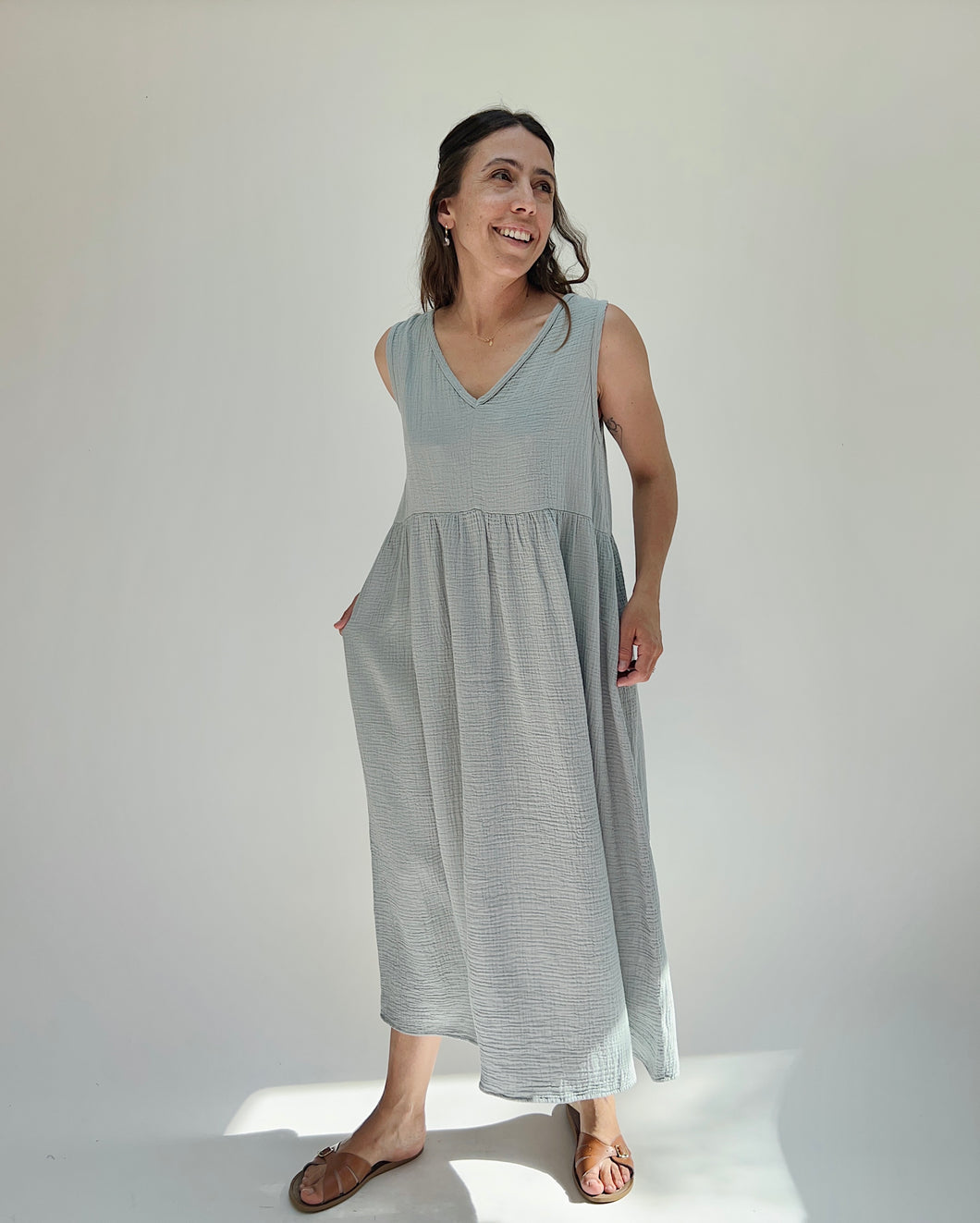 It Is Well | Organic Reversible Gauze Dress in Misty Sage
