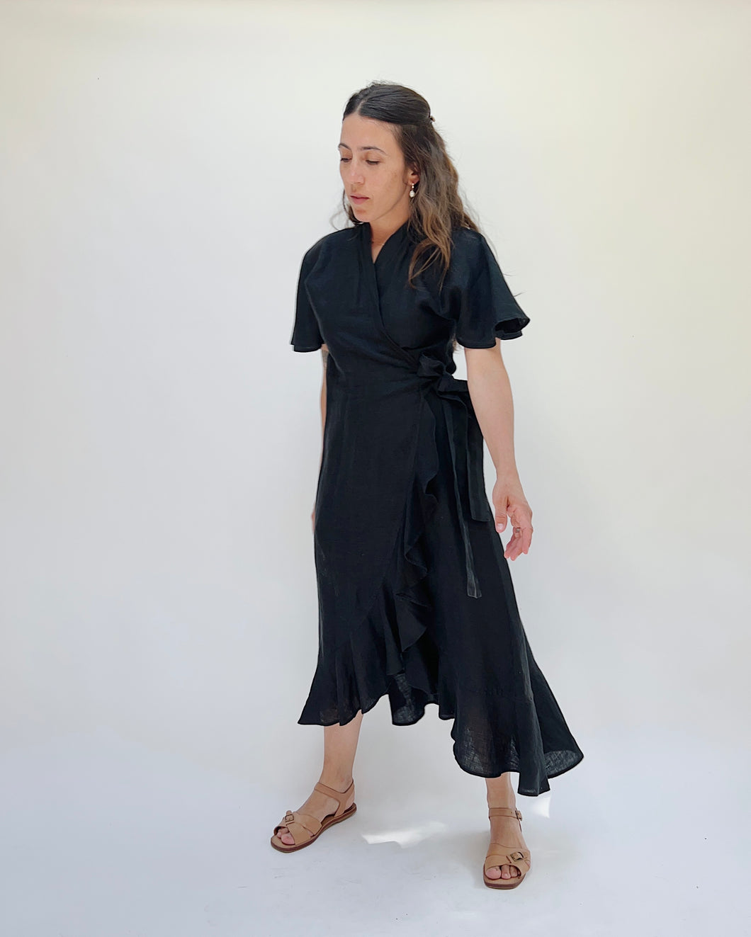 Yuvita | Cap Sleeve Wrap Dress in Black